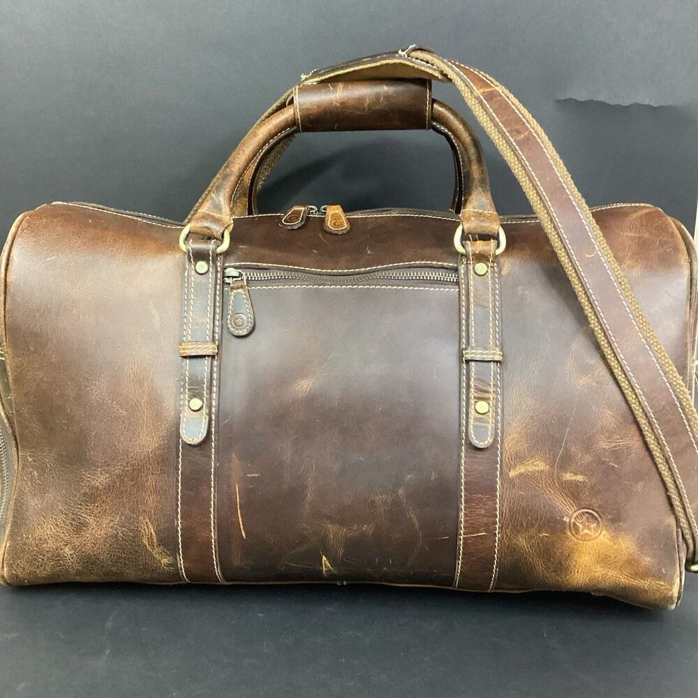 Aaron Leather Goods Duffle Bag Weekender Brown Arezzo Buffalo w/Shoulder Strap